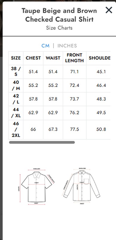 Otto PDP — Size chart modal (no ATC inside)